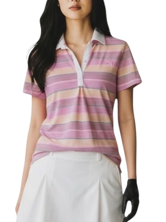 Puma Tops - PUMA Dry Cell Golf Polo Shirt Short Sleeve Striped in Pink/Orange Size M
